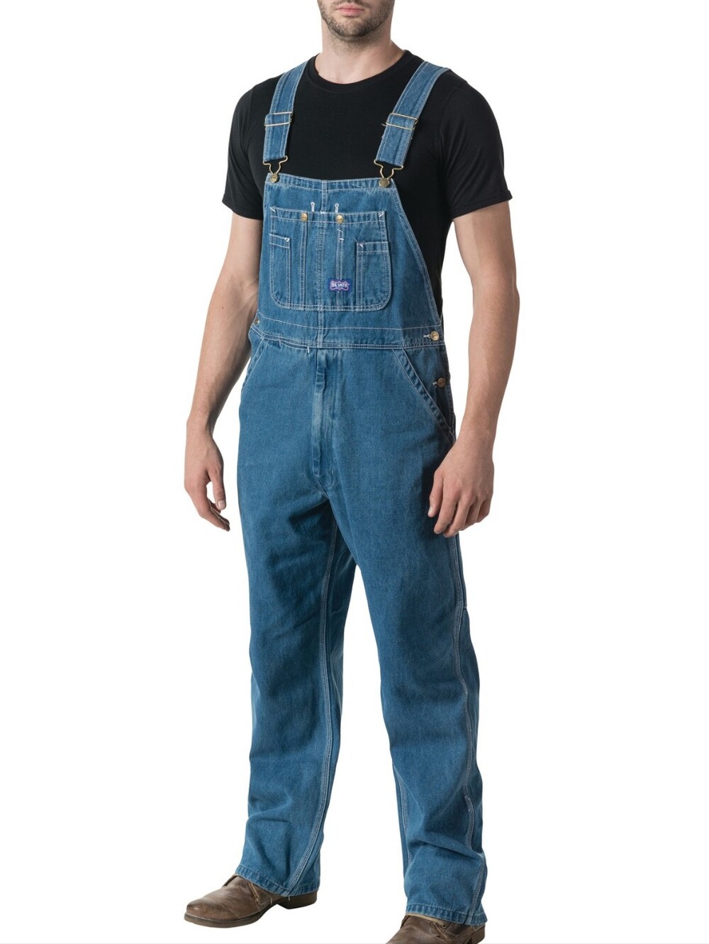 38 x 32 Big Smith Men's Relaxed Fit Stone Washed Denim Overalls